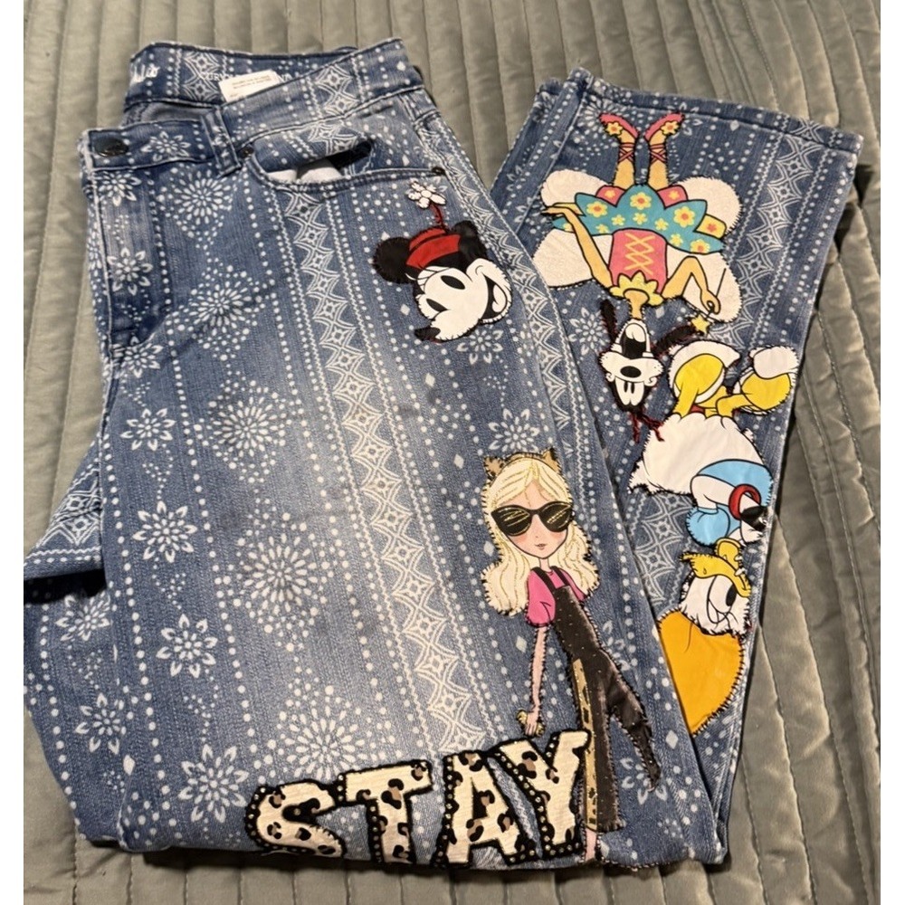 Upcycled Character Patch Bandana Print Boyfriend Jeans 8 Style Co. Boyfriend